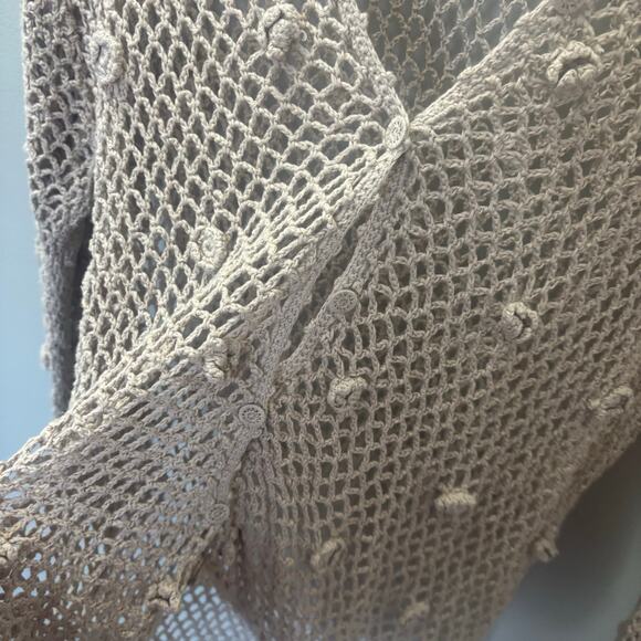 J.Jill Women’s Hand Crochet Sweater Open Cardigan Beige Linen Boho Knit XL - Picture 8 of 12